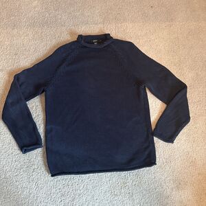 Vintage J Crew Roll Neck Heavy Cotton Fisherman Sweater Blue | Men's Small